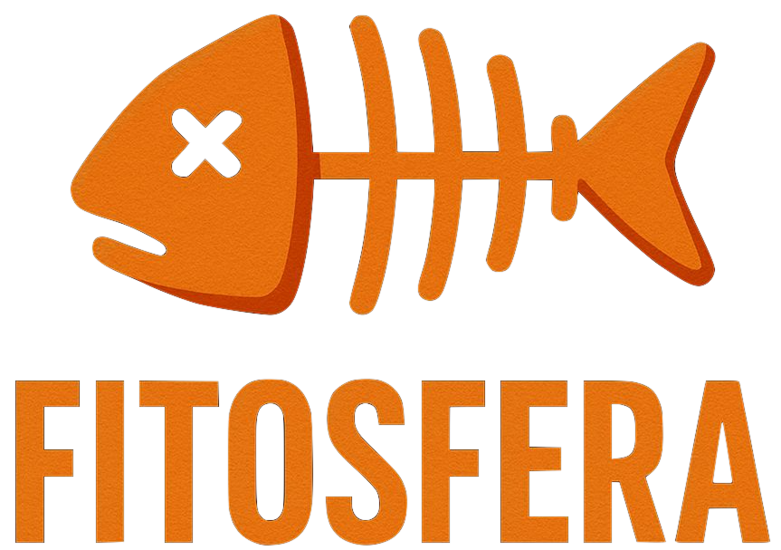 Espinas de un pez con logo naranja de fitosfera